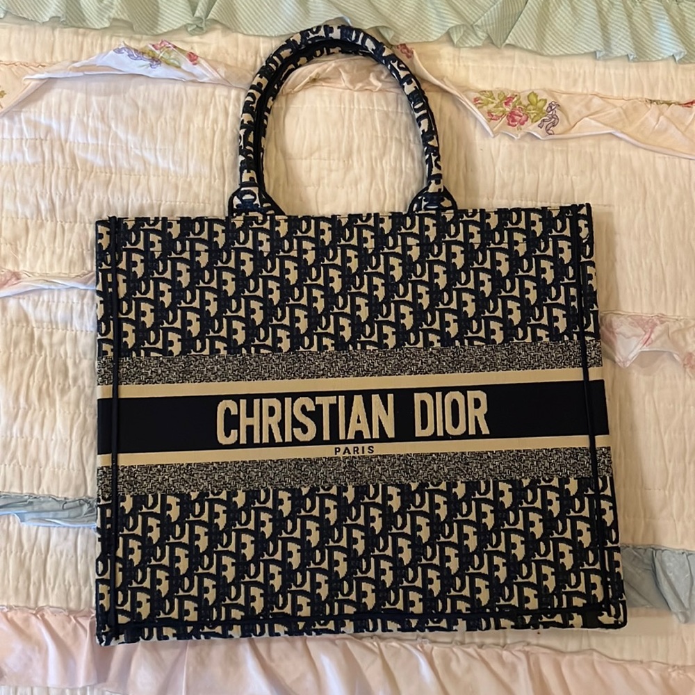 Blue and Beige Cloth Book Tote